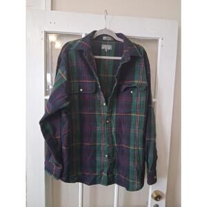 VTG Kensington Lord & Taylor Men’s Wool Red Green Plaid Flannel Button Up XL H1